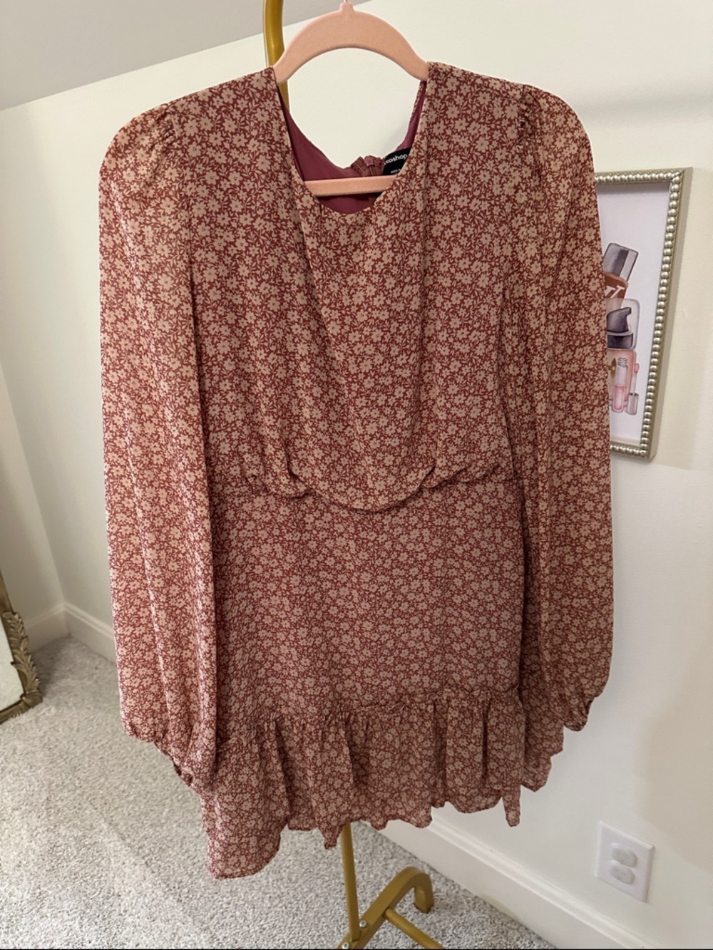mittoshop Dusty Rose Floral Long-Sleeve Mini Dress